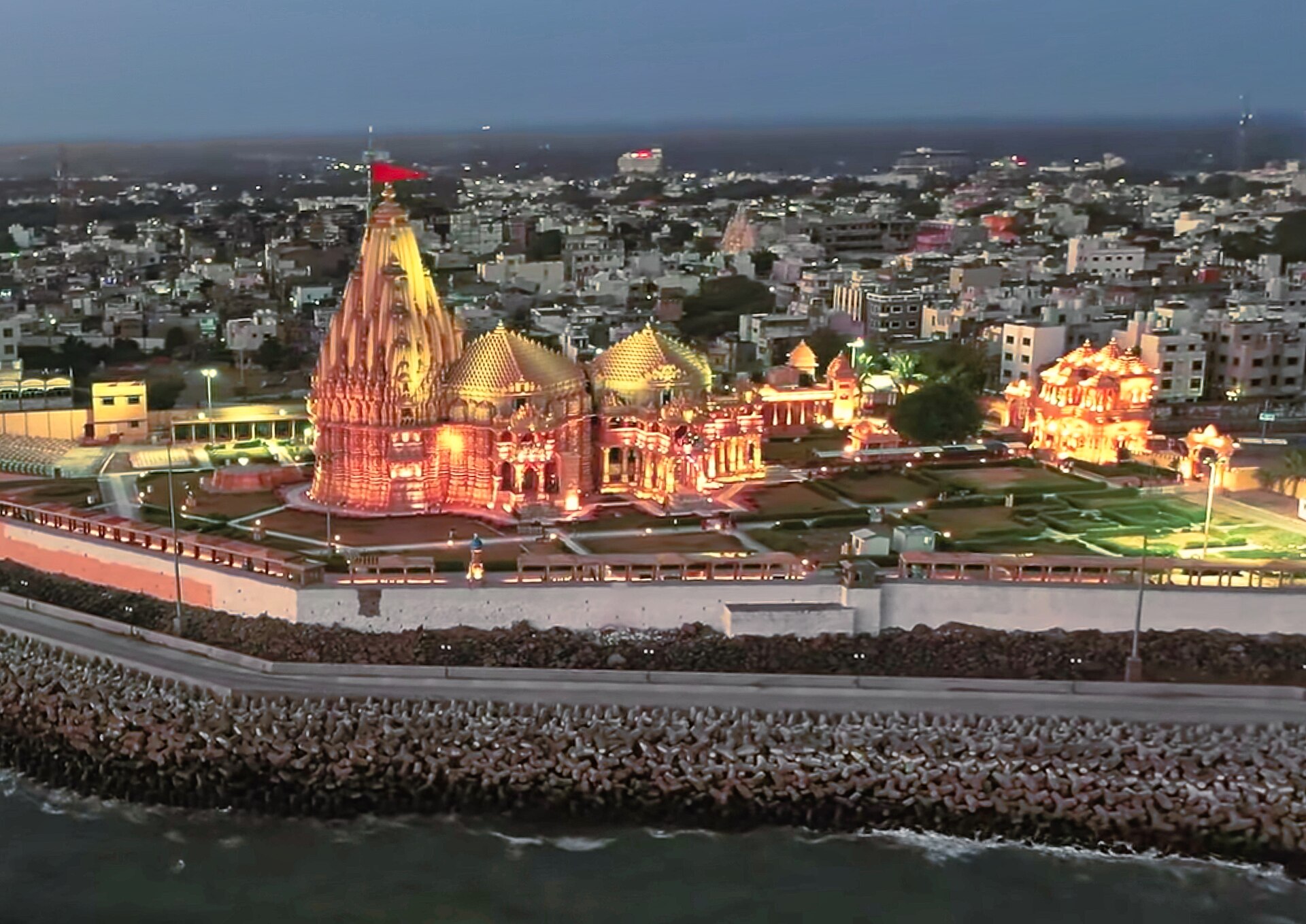 "Aerial view of Somnath temple 01, Prabhas Patan Gujarat